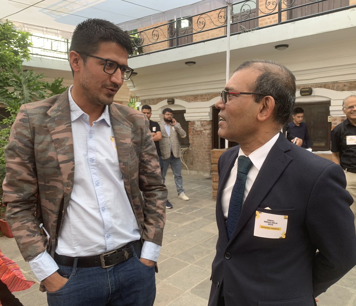 Great to talk to Former President of Maldives (first democratically elected) and climate campaigner Mr. @MohamedNasheed Nasheed here in Kathmandu''s Himal Media Mela. Currently, he is the Secretary-General of the Climate Vulnerable Forum, a group of 68 climate-risk countries..