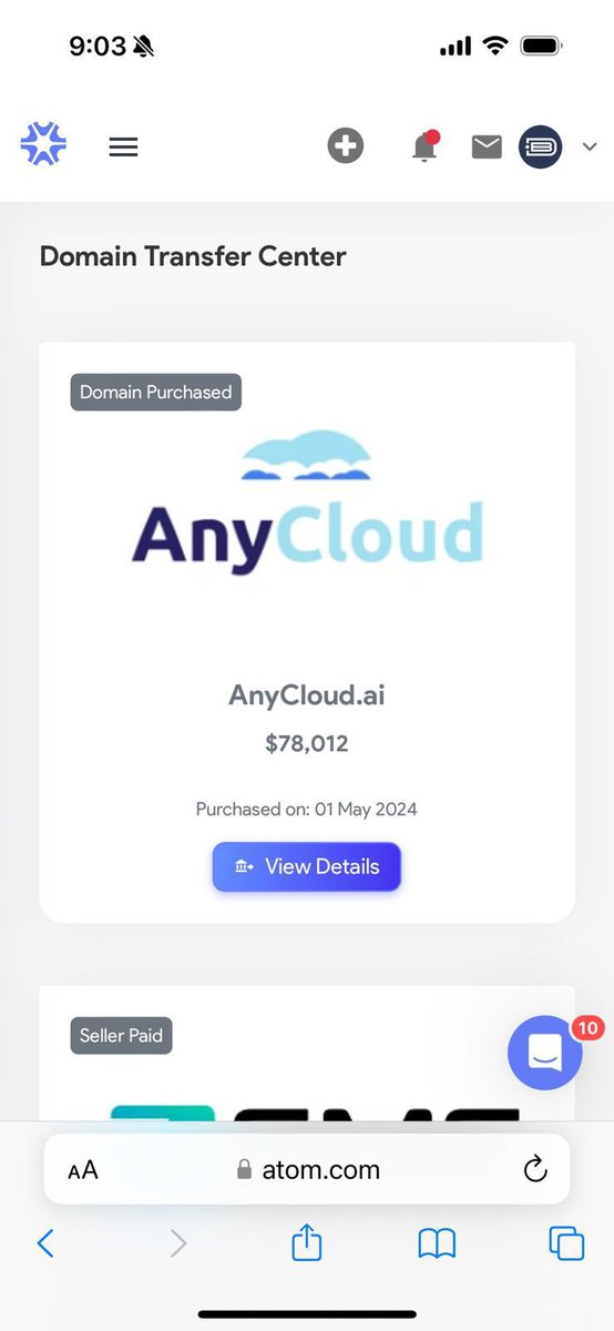 Sold AnyCloud.ai for $78,012 via @squadhelp over 3 years. Let’s see if they complete 🎉