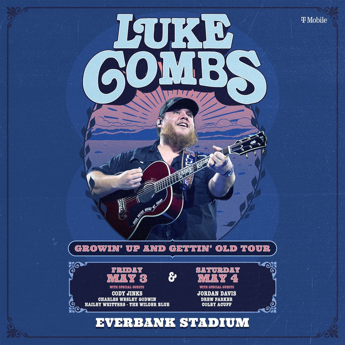 Country Music on the Road:
🗓️ When - Friday, May 3, 2024
🎶 Who - @lukecombs @CodyJinksMusic @haileywhitters 
🚌 Tour - 'Growin' Up And Gettin' Old Tour'
🏦 Venue - EverBank Stadium
📍 Where - Jacksonville, FL