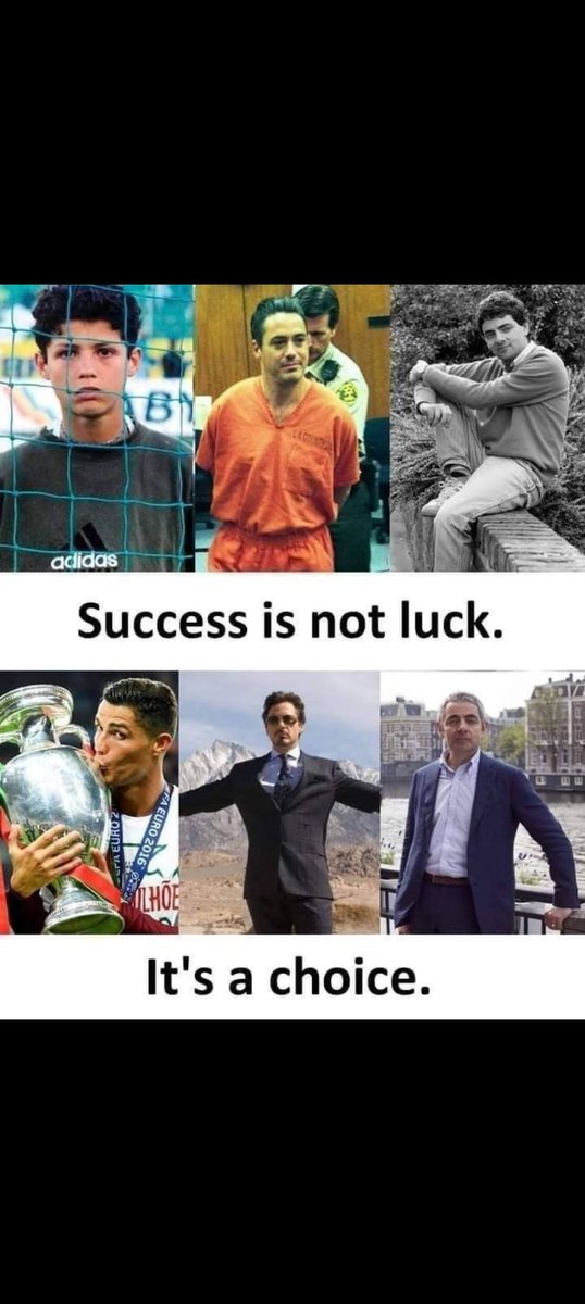Keep it in your mind!!!!
Success is not a luck .
It's a choice 
#CristianoRonaldo #Mr bean #SuccessStories