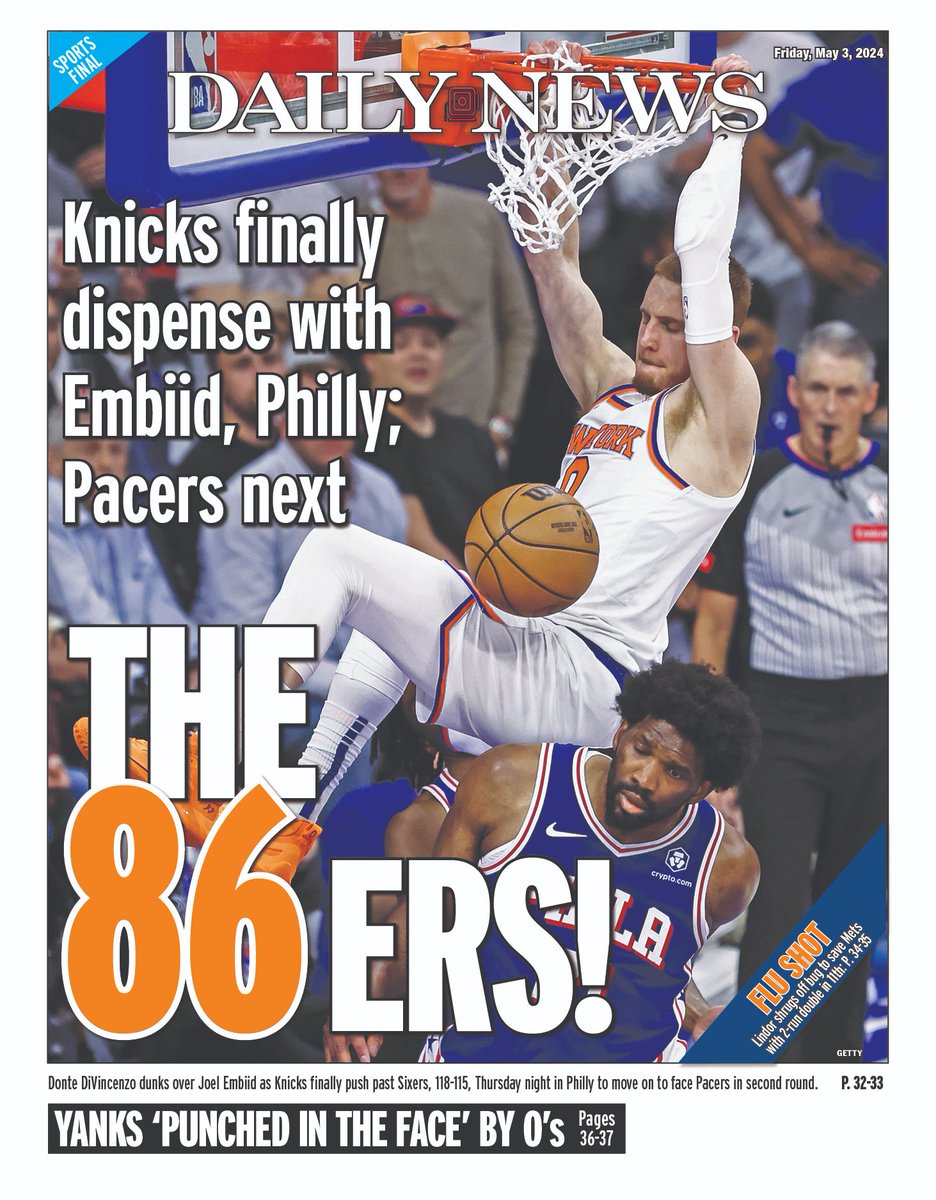 Here's our updated @nydnsports back page. @nyknicks @sixers @APSE_sportmedia #NBAPlayoffs2024
