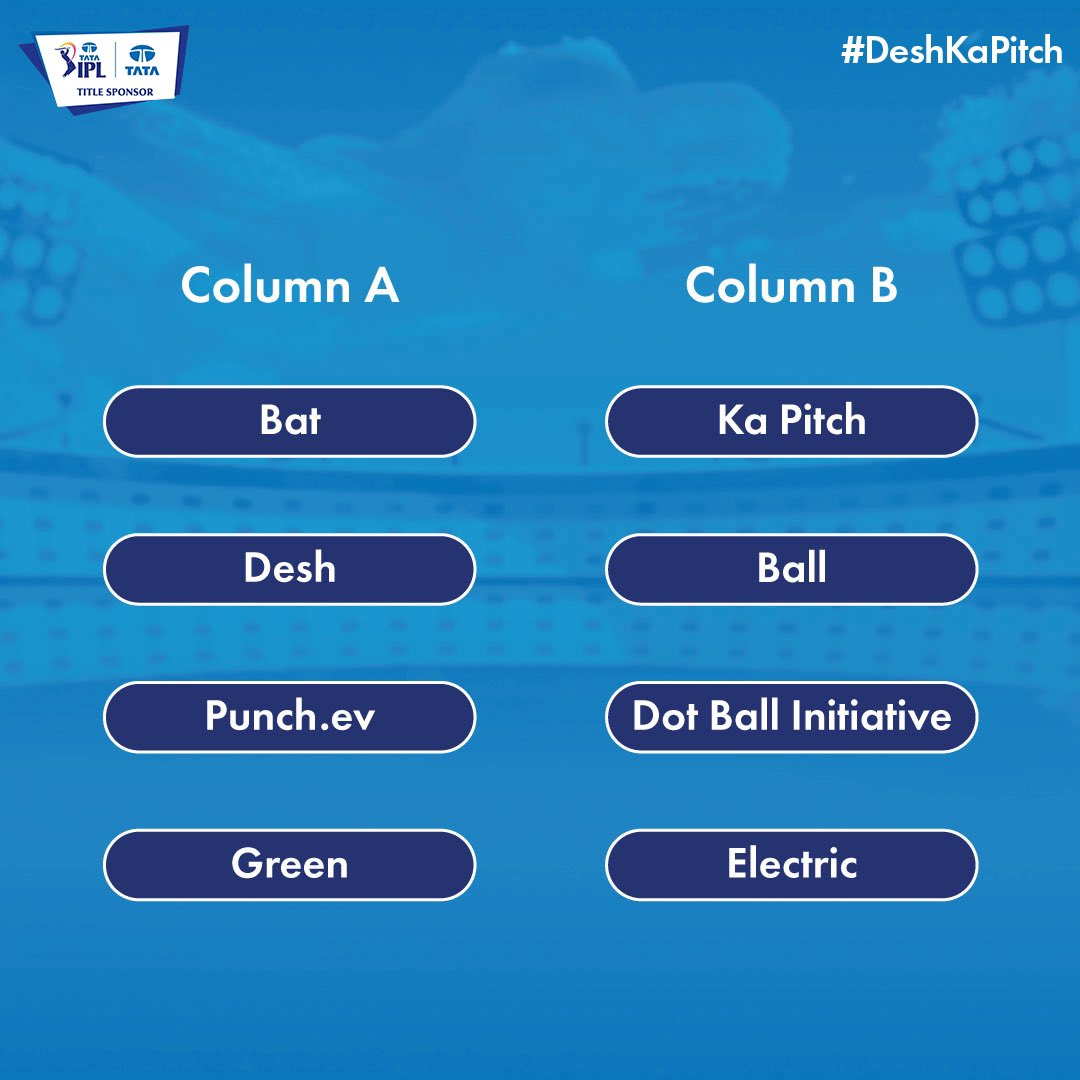 #ContestAlert If you're a #TataIPL fan, this would be a sitter for you. Match the columns and share your answers with us to stand a chance to win* #TataIPL tickets.​ #ThisIsTata #TataIPL2024 Rules to follow:​ 1. Make sure you follow and tag @TataCompanies 2. Share the