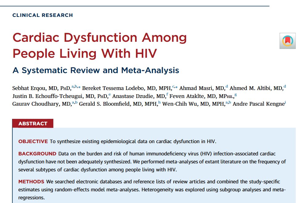 🧵We previously published @JACCJournals on the burden of cardiac dysfunction in people living with HIV pooling data from 125,000 HIV+ patients.

Diastolic dysfunction was prevalent (29%), but so is LVSD (12%), PH (11.5%), and RVSD (8.0%).

Strategies to mitigate the risk of MACE…