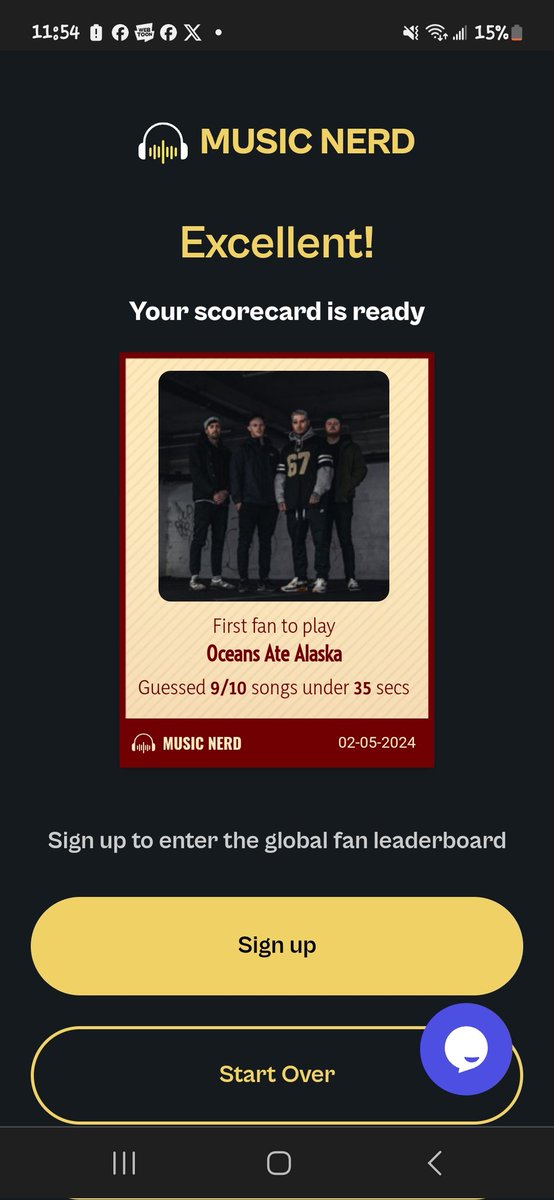 I'm the first fan to play oceans ate alaska. Huh. @oceansatealaska