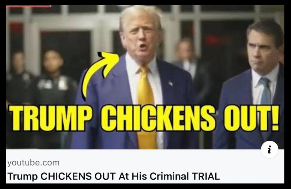 He's not going to testify (no surprise there), but his reason is that the 'gag' order stops him from doing so! 🤣🤣 The REAL reason is that he knows he MUST NOT LIE under oath, and he'd look like a 'wimp' if he 'took the fifth' over and over again! Agree? #ChickenTrump ⤵️
