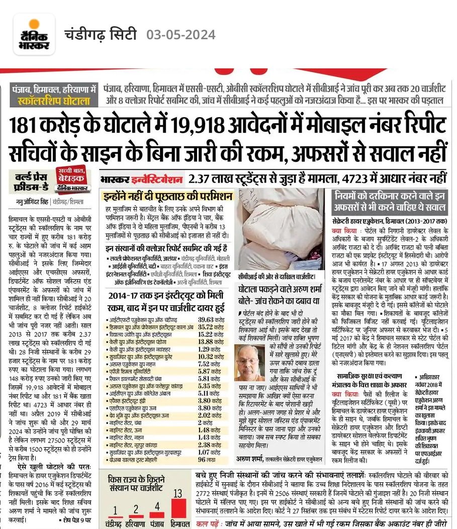NanuuJSingh's tweet image. #scholarship #SCAM #himachal #punjab #Haryana @DainikBhaskar @EduMinOfIndia @MinistryofSoci2 @SukhuSukhvinder @CMOFFICEHP @BhagwantMann @cmohry