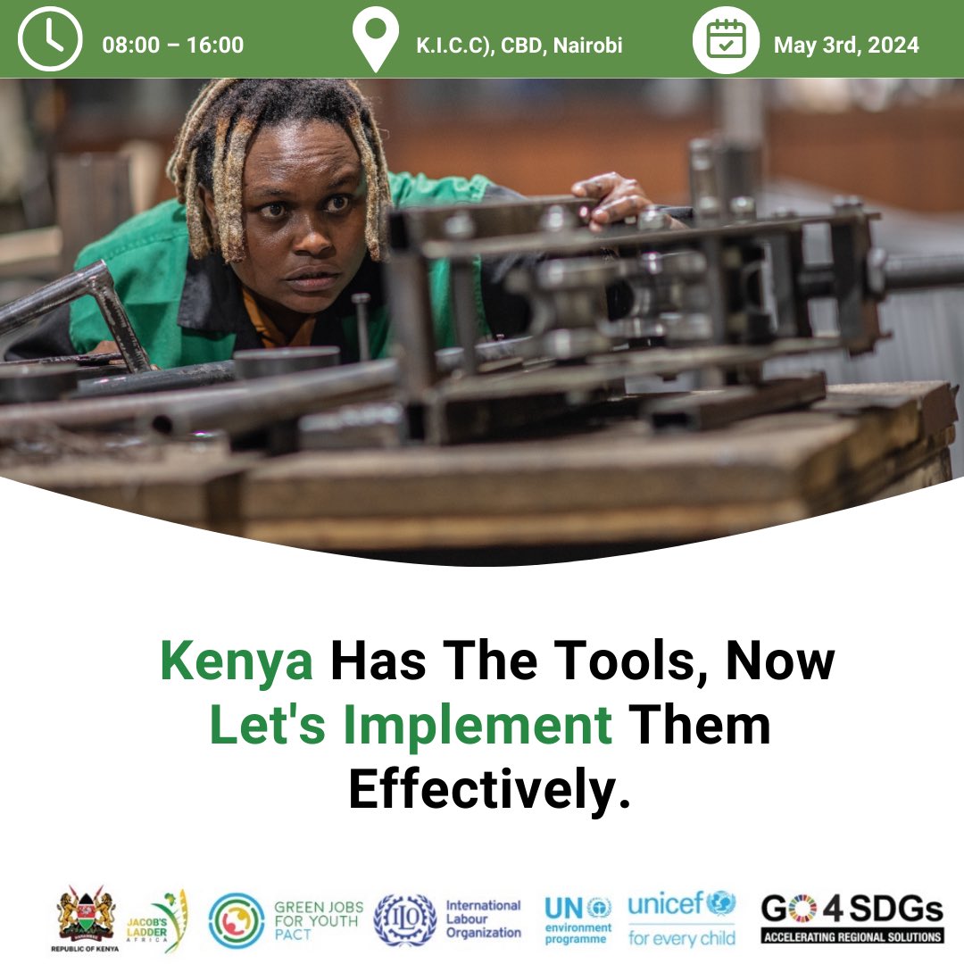 UNEP_Africa's tweet image. 🌿 Join us Today 
⏱️8:00-16:00
📍K.I.C.C

For Kenya&apos;s groundbreaking National Green Jobs and Skills Development Workshop! 

🌍 Let&apos;s unite with the Kenyan Government, the Green Jobs for Youth Pact and @JacobsLadder_A to shape the future of green employment and education.