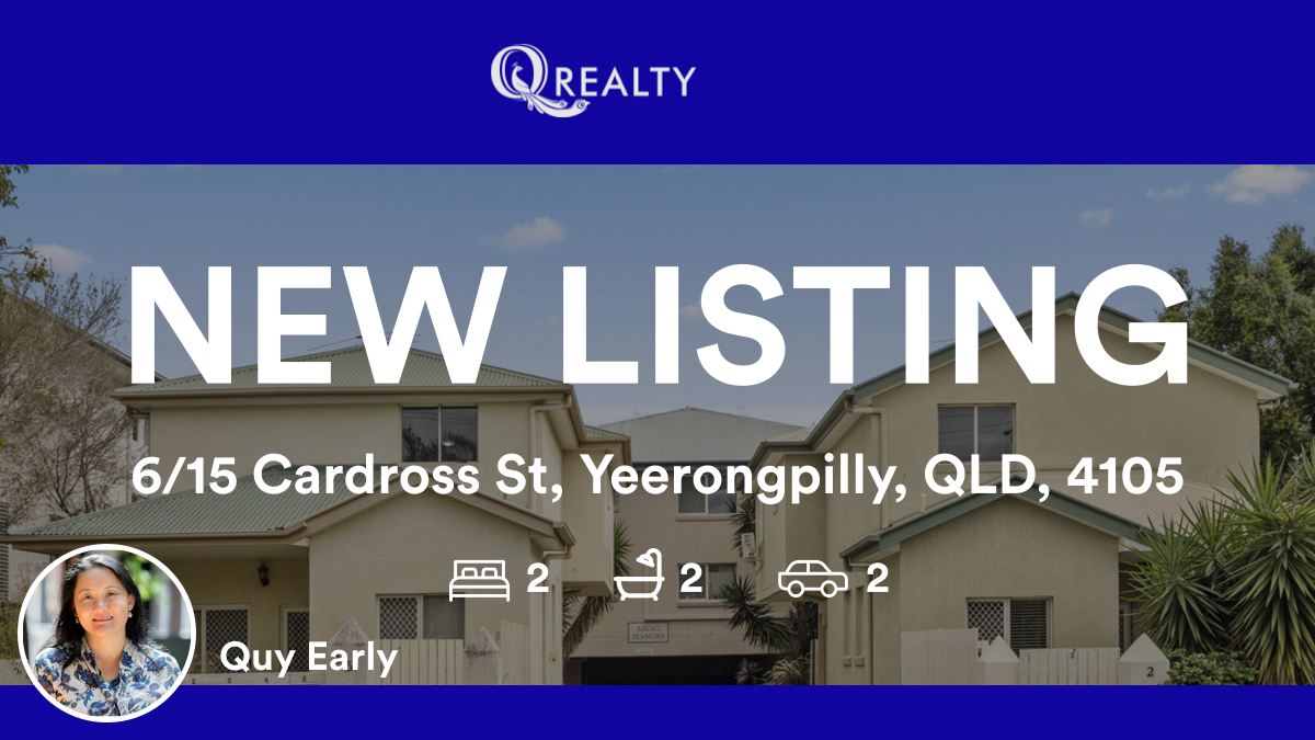 🛌 2 🛀 2 🚘 2
📍 6/15 Cardross St, Yeerongpilly, QLD, 4105

Want to know how we can best help you too? Call us on 0420 988 751 and speak to our friendly team.
#qrealtyaus #houseforsale #buynow #brisbaneinvestment 
rma.reviews/JwExYBJxcz8X