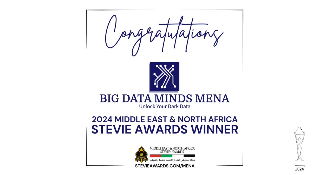 ✨🥈🥉 Huge congrats to Big Data Minds MENA, Amman – Jordan for winning Seven Gold, Six Silver & One Bronze Awards in the 2024 Middle East & North Africa Stevie® Awards! 

🏆 Check out all the winners here: bit.ly/3SUYxwy 
.
.
#StevieAwards #MENAStevies  #Stevies2024