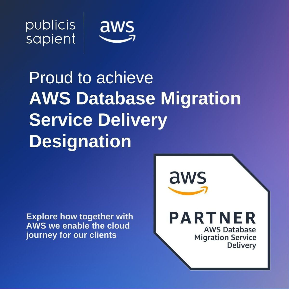 Excited to share Publicis Sapient has achieved the AWS Database Migration Service Delivery Designation! 

Learn more about our partnership with AWS: 
#AWSpartner #PublicisSapient bit.ly/3SZgrys