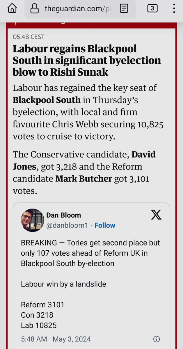 2/ #LocalElections2024 

Labour win Blackpool South byelection with a landslide.