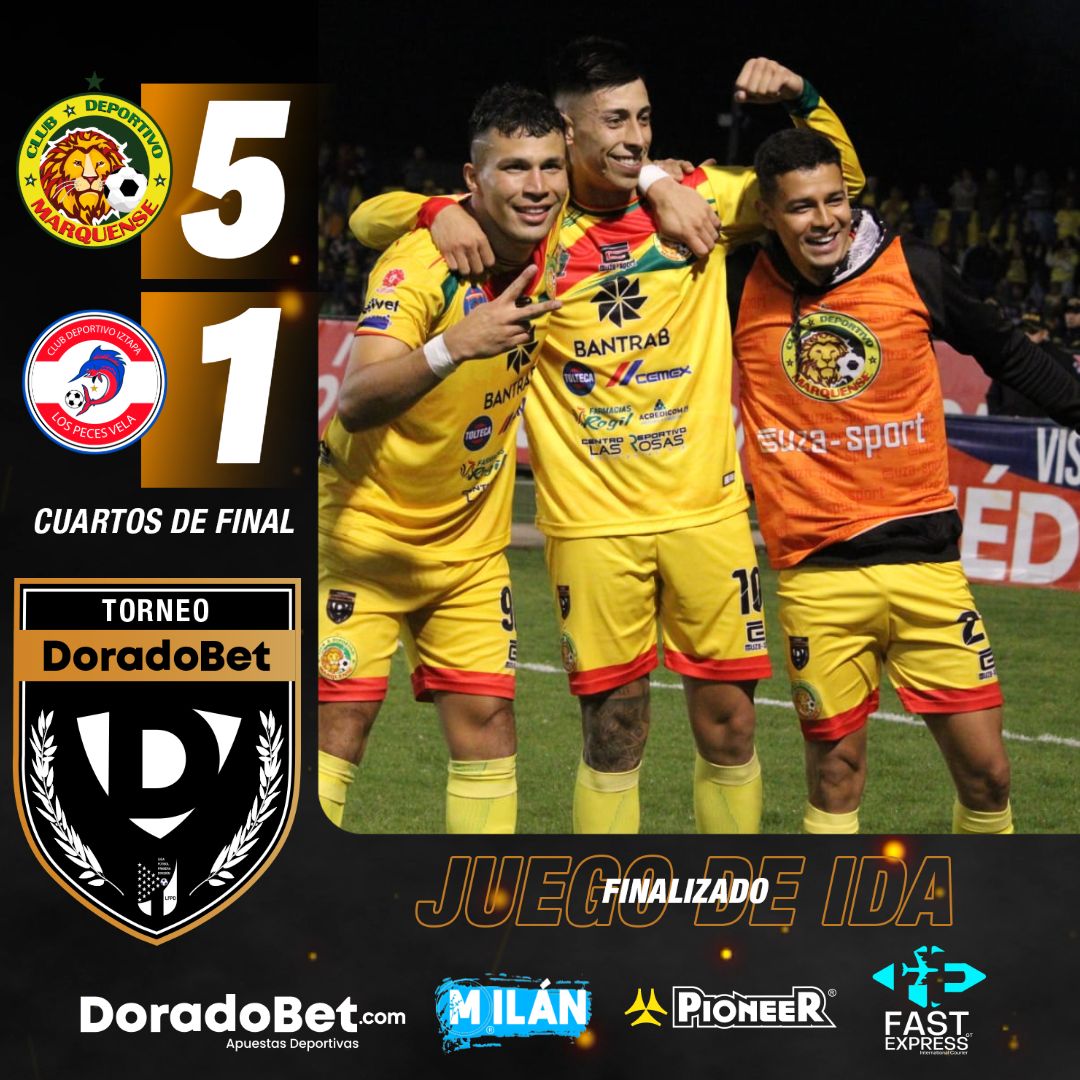 MARQUENSE SE DESTAPA Y VA CON VENTAJA A IZTAPA 🇬🇹 ⚽

Los Leones fueron efectivos y derrotaron 5⃣-1⃣ a los Peces Vela del Deportivo Iztapa en juego de ida de los Cuartos de Final del Torneo DoradoBet ⚽ 🇬🇹

#CorporaciónMilán #PioneerGT #DoradoBetGuatemala #FastExpressGT