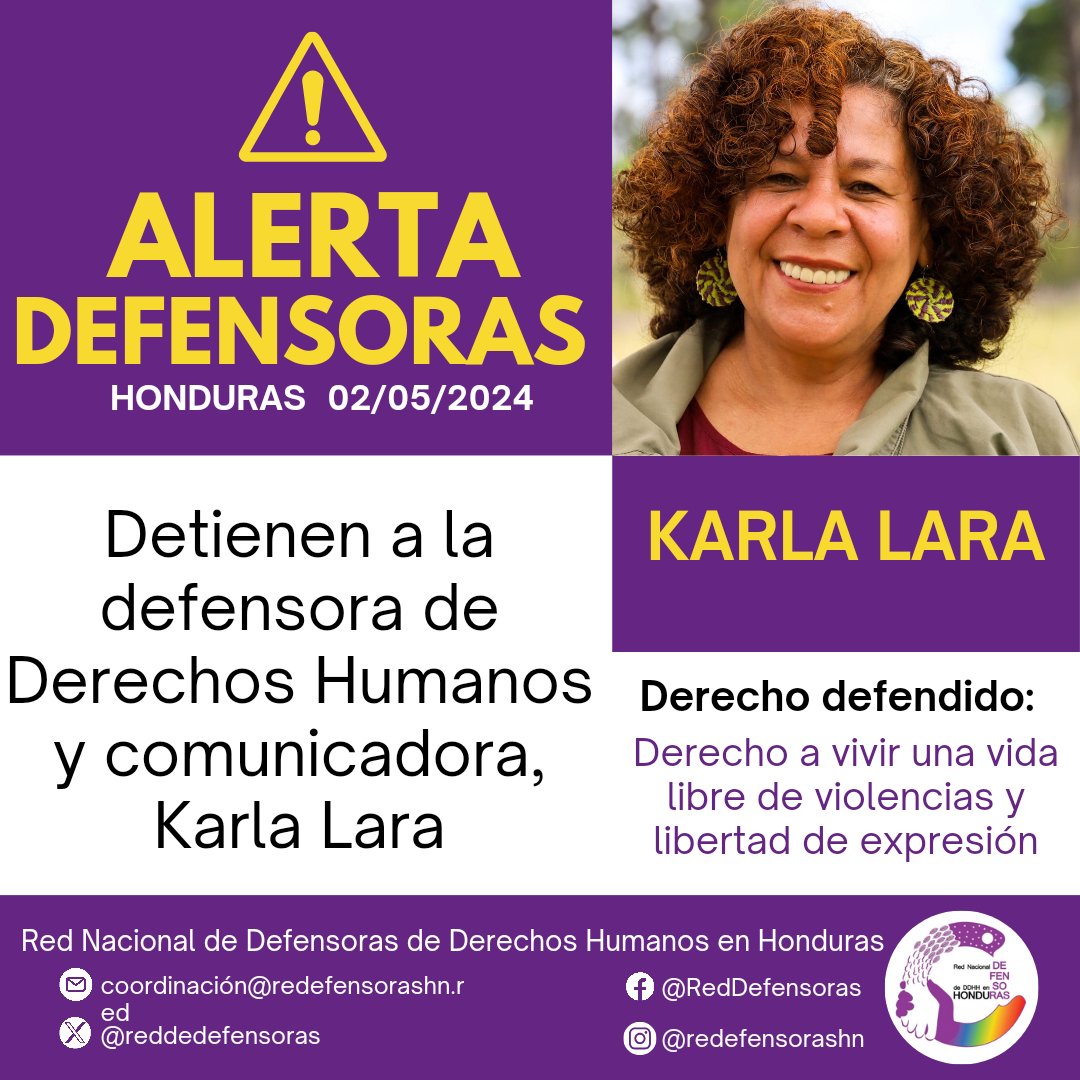 #AlertaDefensoras | Detienen a la defensora de Derechos Humanos y comunicadora, Karla Lara. Leer la alerta completa aquí👇🏾facebook.com/share/p/ZLik7g…
