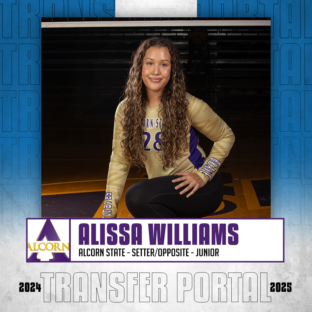 𝗜𝗻 𝗧𝗵𝗲 𝗣𝗼𝗿𝘁𝗮𝗹 ✏️: Alissa Williams 🏐: Setter/Opposite 🎓: Junior 📍: Alcorn State #CollegeVBTransfers | #NCAAWVB