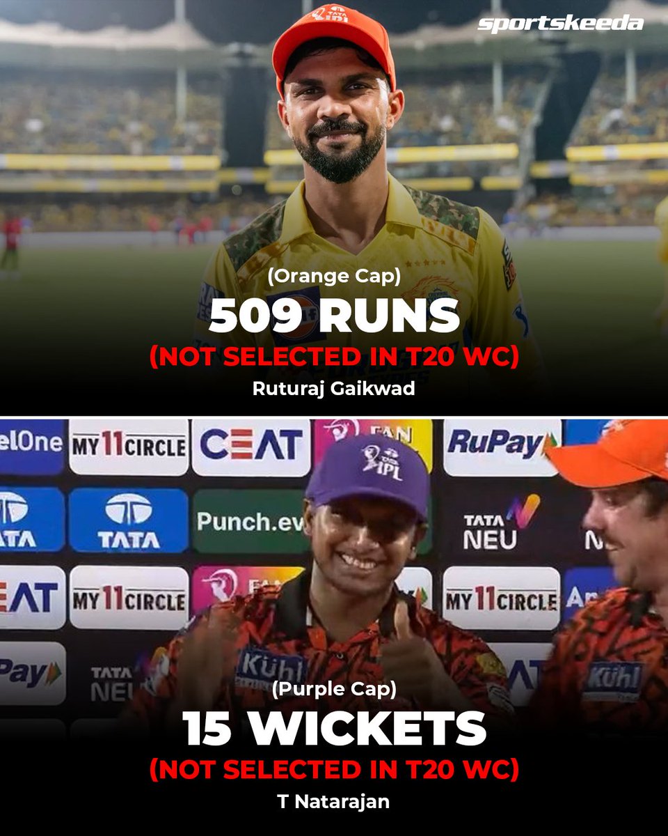 Which player deserves to be in the Indian T20 World Cup squad between these two?🤔🟠🟣

#IPL2024 #RuturajGaikwad #Natarajan #India #T20WorldCup #CricketTwitter