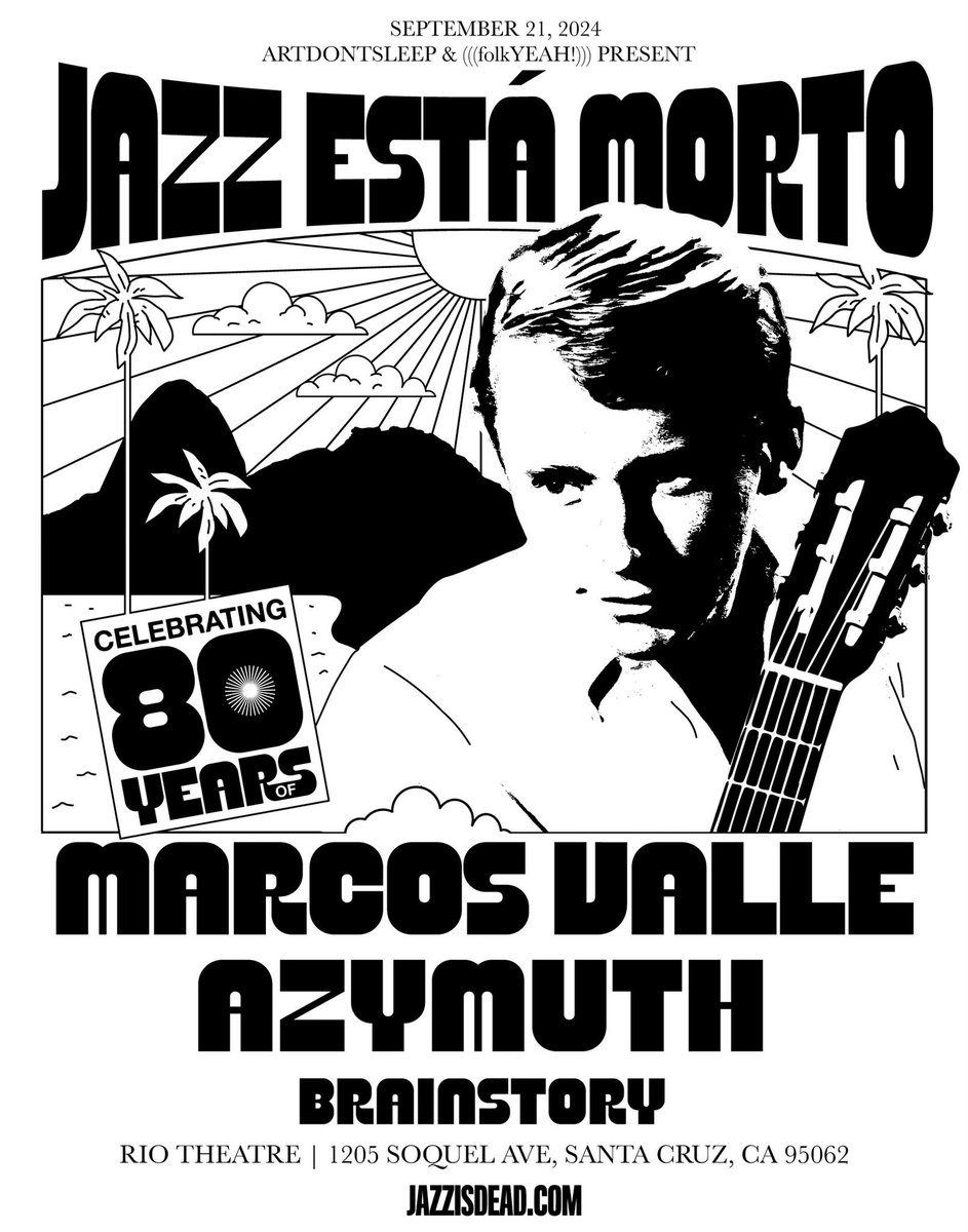 Just Announced! Celebrating 80 years of Marcos Valle at the Rio Theatre in Santa Cruz on Saturday, September 21. Plus Azymuth & Brainstory! Tickets are on sale now: folkYEAH.com