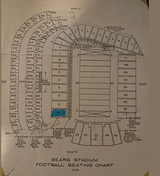 @MileHighMems Seating chart of Bears Stadium in 1968 when I bought my kids Broncos season ticket at $2/game!