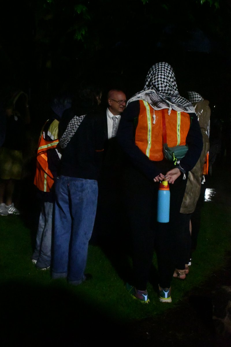 BREAKING: After a rain-soaked meeting with the provost and Keough School dean under a tree, over 15 protestors were arrested after refusing to disperse from God Quad. Report to come.