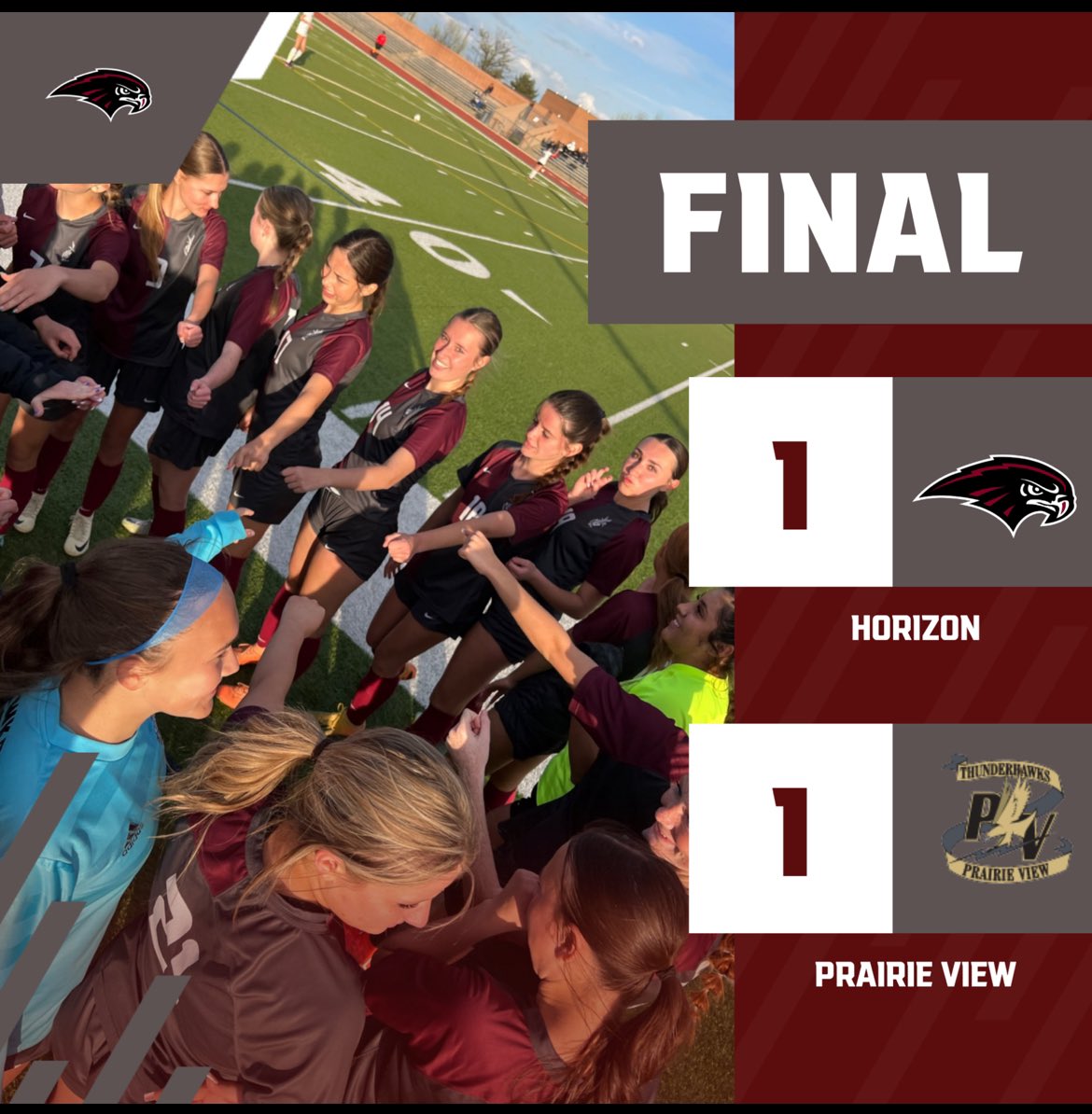 In their final game of the season, #HawkNation Girls Soccer ties Prairie View 1-1! This special group of seniors will be missed! Have always loved watching you compete! Thank you, seniors!
