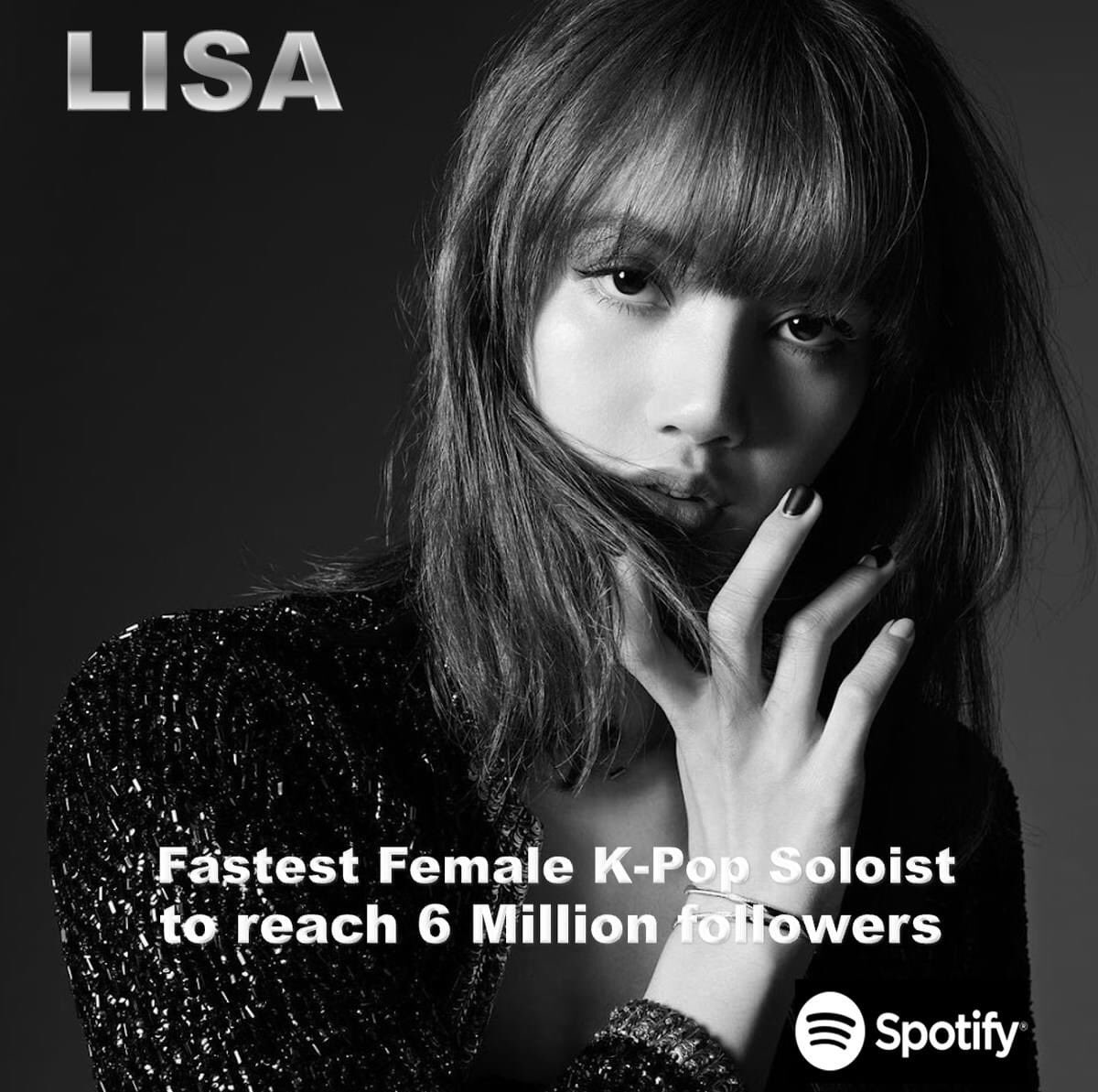 Hi @GWR @craigglenday @vicnewms

9) #LISA is now the  FASTEST K-Pop female soloist to reach 6 MILLION followers on Spotify 

#LISAxRCA #RCAxLLOUD
#LISA #LILIES #LALISA #LLOUD @wearelloud @RCARecords