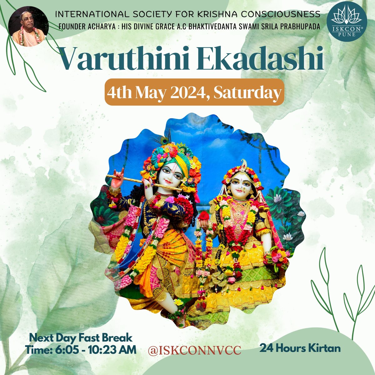 Hare Krishna🙏  📢 EKADASHI REMINDER 📢

4th May 2024, Saturday is fasting for Varuthini Ekadashi.

.
Next Day Fast Break Time: 06:05 - 10:23 AM (Pune)

#VaruthiniEkadashi #VaruthiniEkadashi2024 #Varuthini #Ekadashi  #ekadashispecial #ISKCONNVCC #ISKCONNVCCPune #ISKCONPune