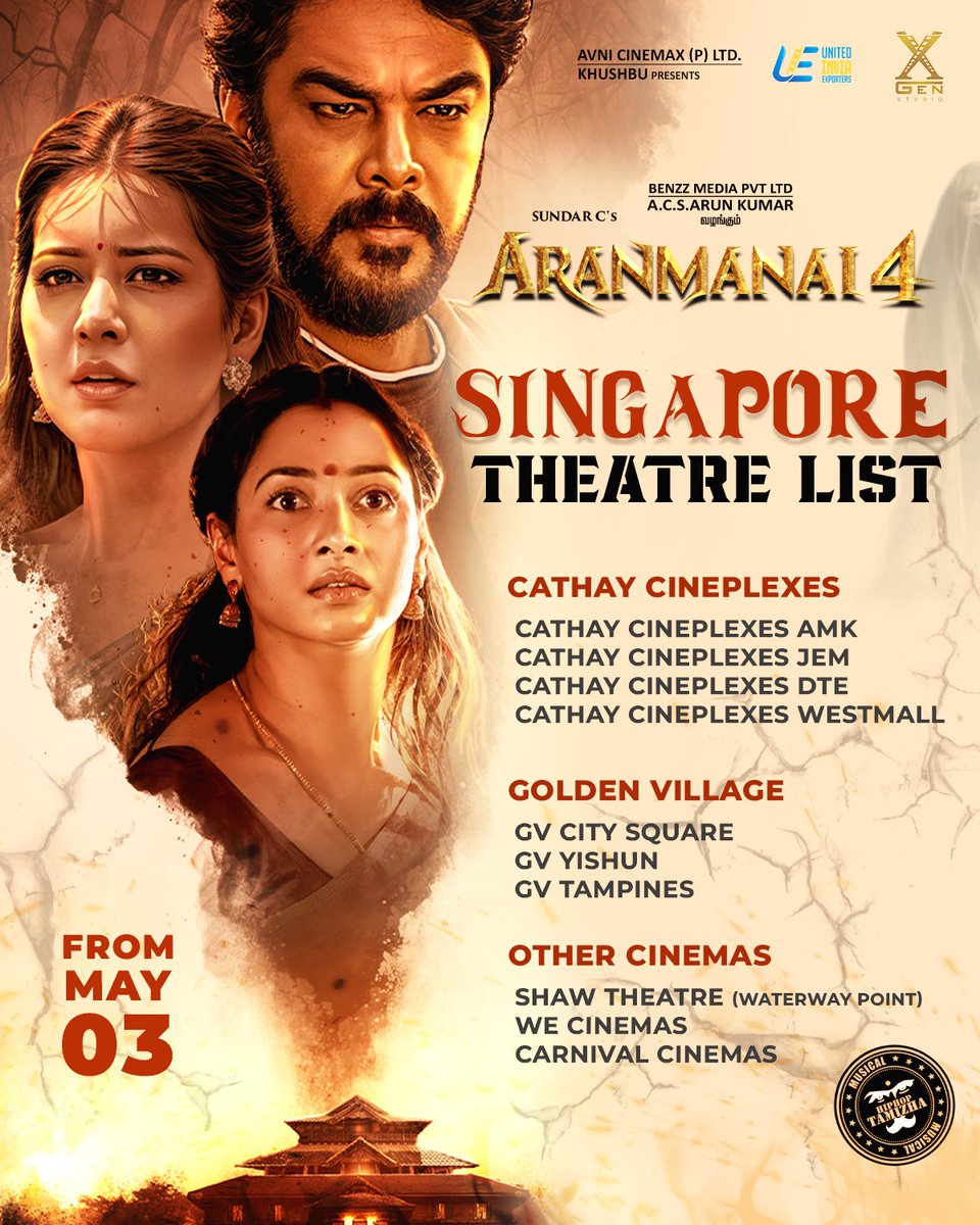 Singapore 🇸🇬 here we go Witness the brother's relentless pursuit of the truth🪦🌀 #Aranmanai4🏚 will keep you gripped with its chilling horror and mysteries🦇⚡ WorldWide Release On May 3rd #uiemovies Mr.@Mdanees_3 A Film by #SundarC A @hiphoptamizha Musical @khushsundar…