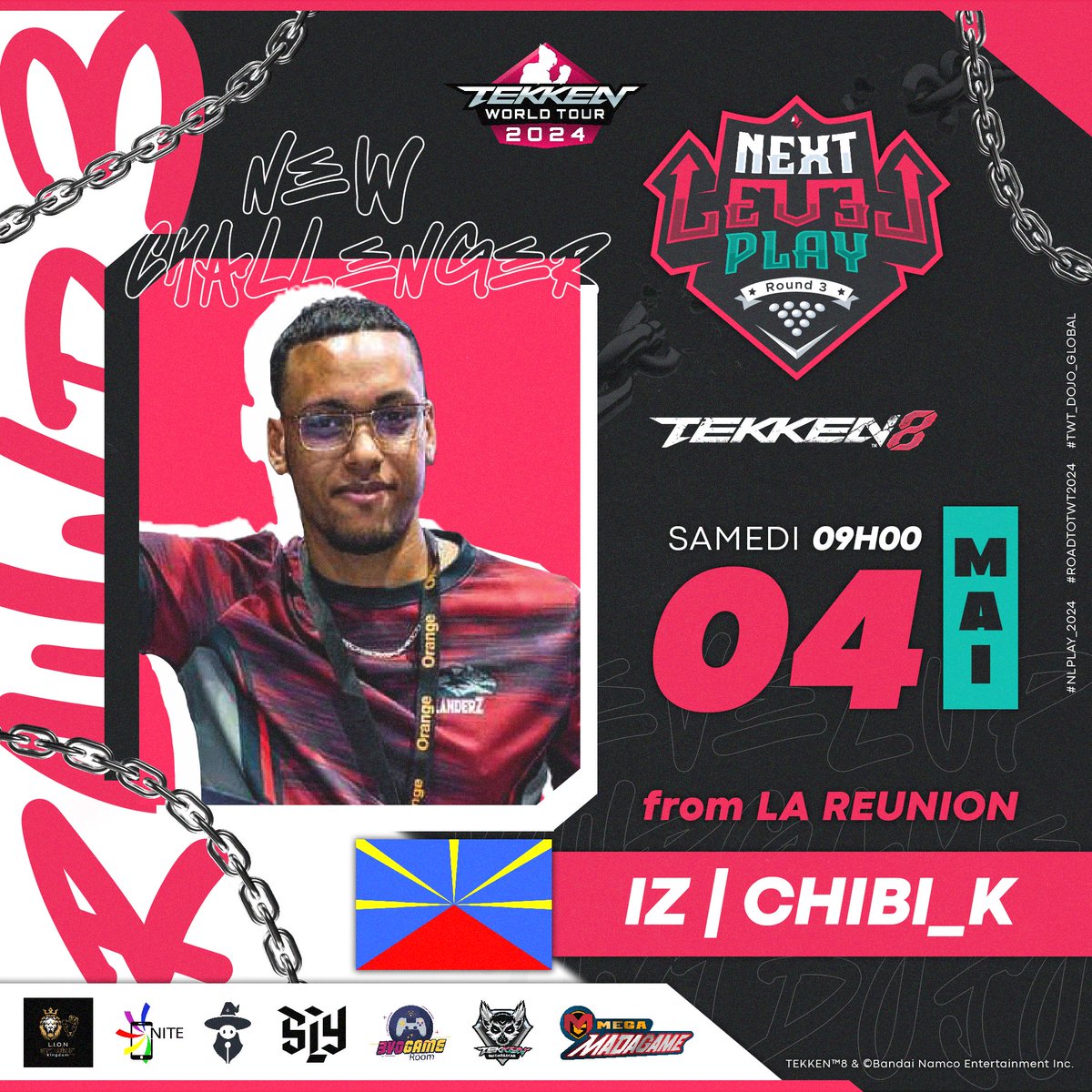 NEW CHALLENGER !

Welcome to La Réunion's N°1 @Chibi_K97 🇷🇪 who comes to Madagascar to take part in the Next Level Play.

He's here for #TWT2024 Dojo 96+ points ! 
The invaders are coming !

We're happy that our country is becoming a center for South Africa TEKKEN community !