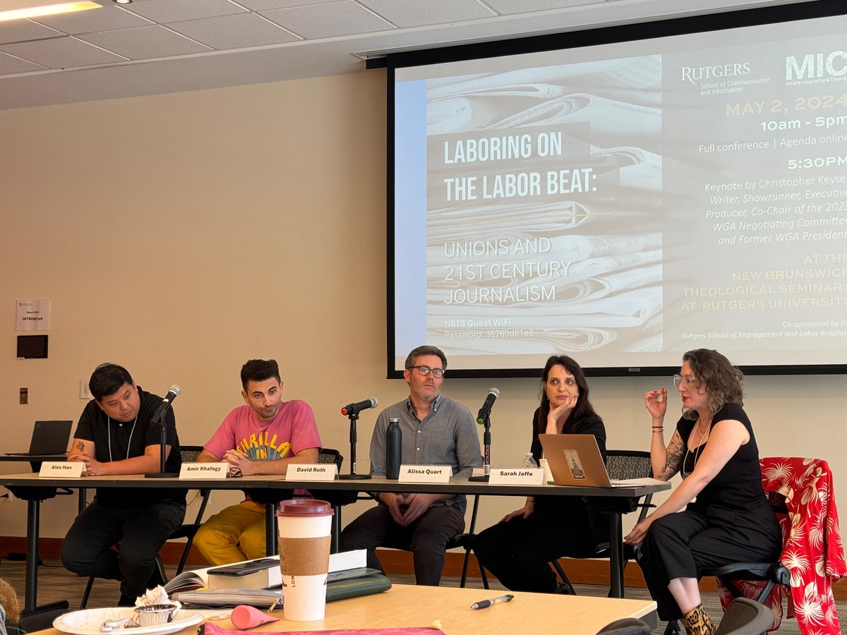 Great symposium on labor and the labor beat hosted by @MIC_Center at Rutgers. Pictured: @sarahljaffe facilitating a great panel.