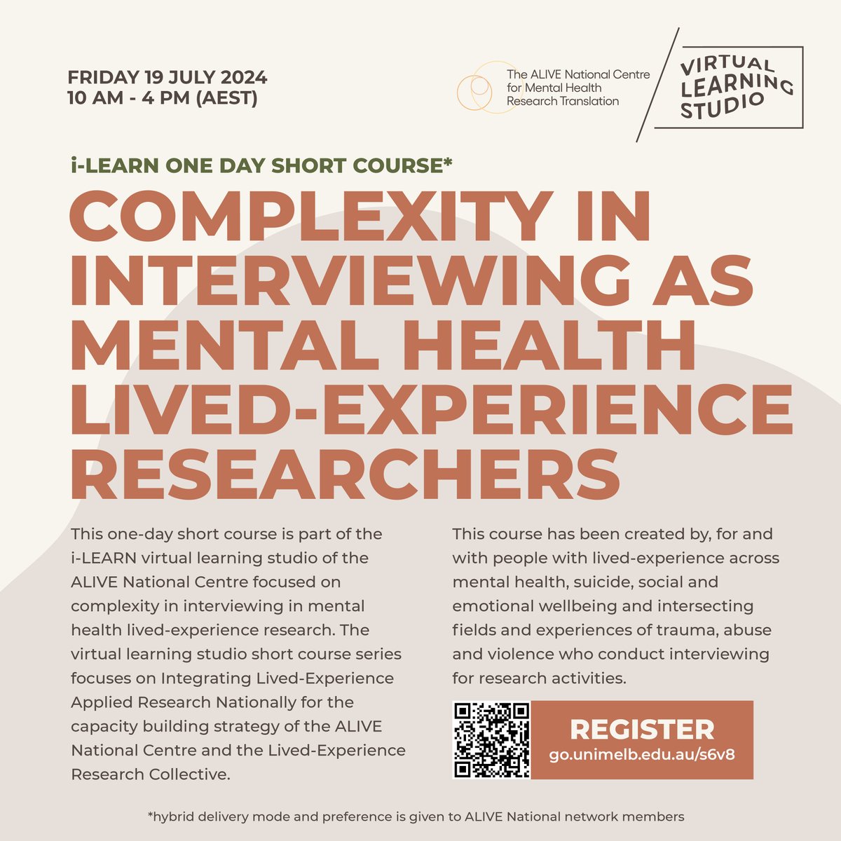 🌟 Happy Friday, Communities! 👋👋👋 We are pleased to announce the next installment of our i-LEARN virtual studio short course series: 'Complexity in Interviewing as Mental Health Lived-Experience Researchers', on July 19th 2024. Register here 👉 lnkd.in/gq7BCuih