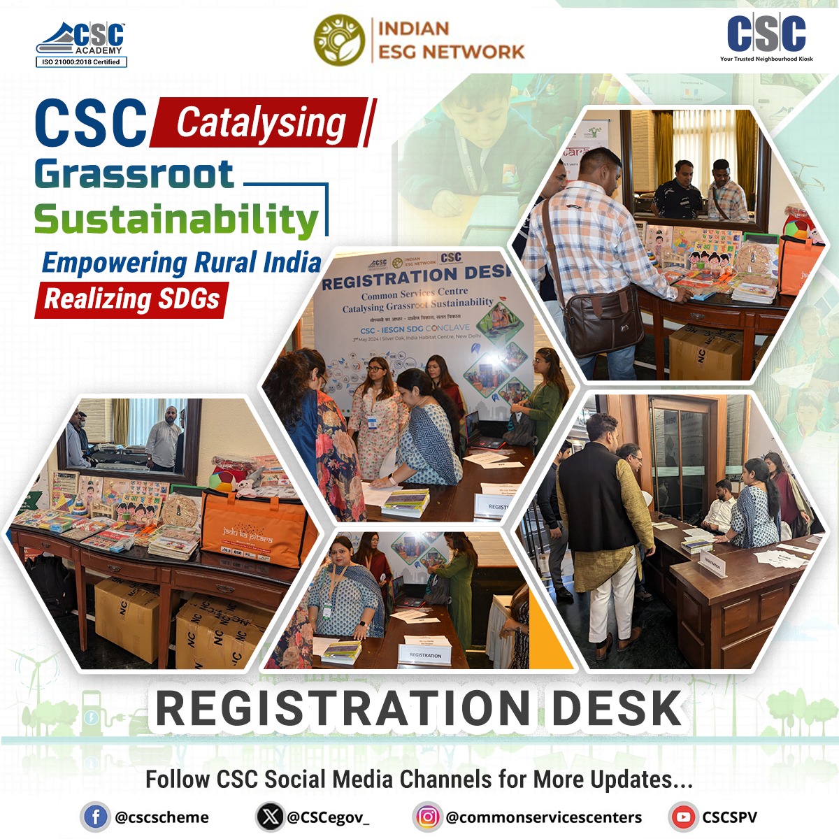 And the day has finally arrived! The excitement is at peak, as the registrations kickstart at 'CSC–IESGN SDG Conclave 2024'...

Follow #CSC Social Media Channels for more updates...

#SDGConclave2024 #SustainableDevelopmentGoals #SDGConclave #SustainableFuture @IndESGNetwork