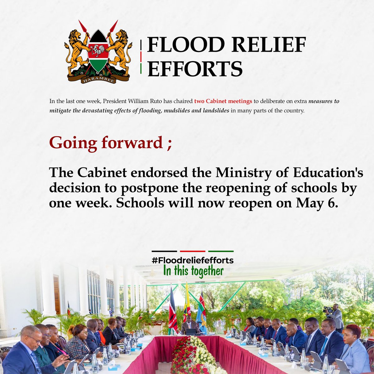 Education and awareness are key pillars of Cabinet's #FloodReliefEfforts strategy, empowering citizens with knowledge to mitigate risks and adapt to changing climate conditions. We're InItTogether.