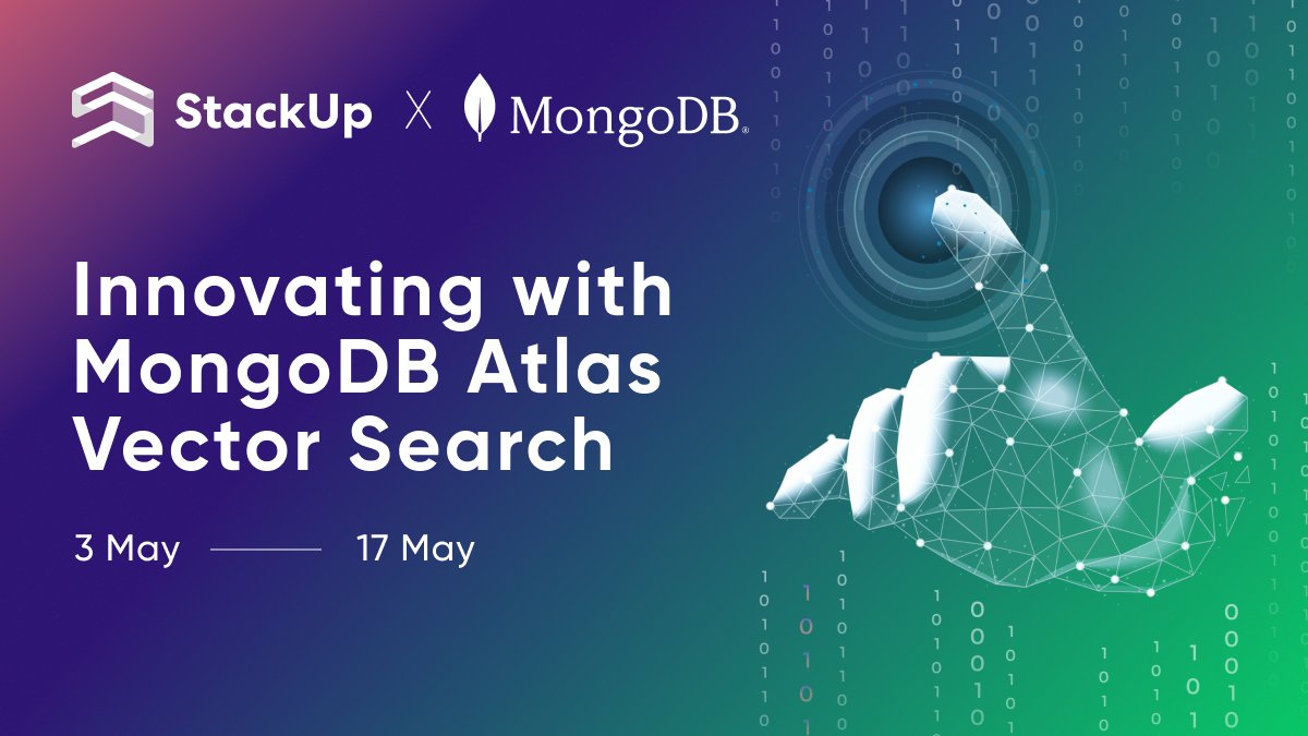 🔈 Calling all #AI/ #ML enthusiasts: Our @MongoDB collaboration is now live 🔥 Dive into #MongoDB's latest tool, #Atlas Vector Search and learn to leverage it to build solutions powered by semantic search and #GenAI. Start playing 🚀 ⬇️ go.stackup.dev/mongodb-sutw