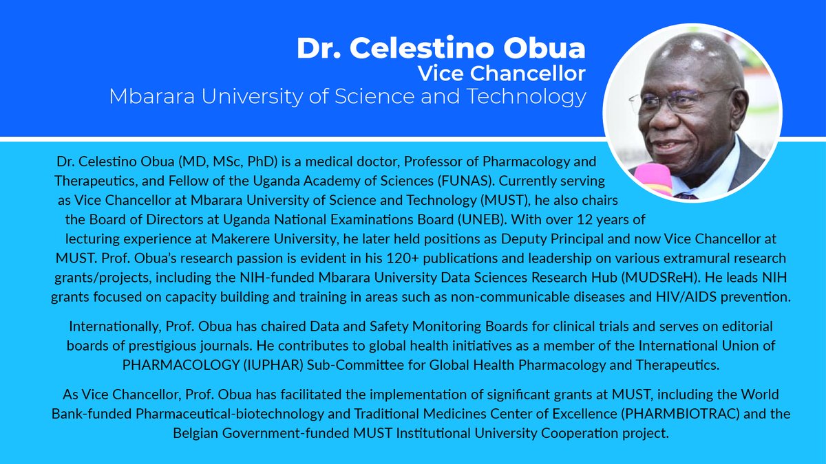Prof Celestino Obua is a medical doctor, professor of Pharmacology and Therapeutics and Vice Chancellor @MbararaUST. He will speak at the Africa Centers of Excellence partnerships meeting #ACEPartnerships from 8-10 May To follow the proceedings sign up events.ace.aau.org