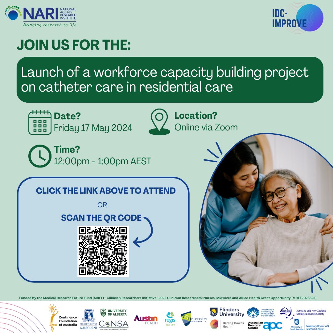 NARI are leading a national workforce capacity building project on indwelling catheter care in Australian residential aged care homes - join us from 12 – 1pm AEST on Friday 17 May 2024 for the online launch! 👉 forms.office.com/r/0zrRNUvdiM #IDCImprove #CatheterCare #ResidentialCare