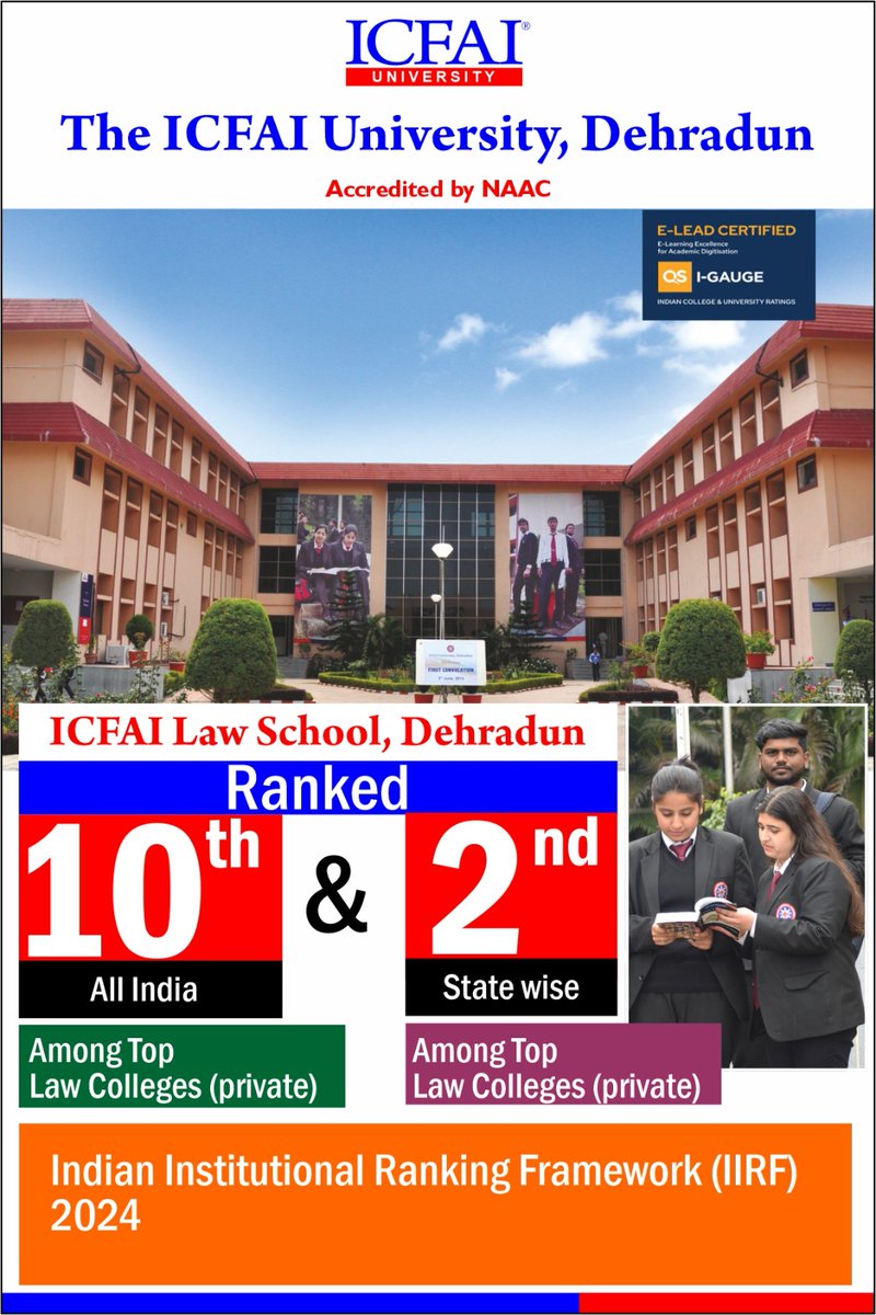 Congratulations ! ICFAI Law School, The ICFAI University, Dehradun ranked by prestigious Indian Institutional Ranking Framework (IIRF) 2024
#Congratulations #ICFAILawSchool #ICFAIUniversityDehradun #IndianInstitutionalRankingFramework #IIRF2024 #PrestigiousRanking #LegalEducation