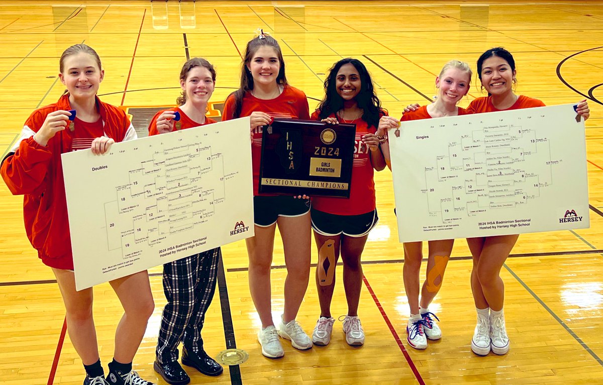 Your Hersey Huskies are 2024 Sectional Champions! Very excited to have qualified all 4 positions to play in next week’s IHSA State Tournament. Congrats Emily, Karina, Ania, Alina, Teagan and Nia - we are SO proud of you. 🥹🏸🧡👏🥇#champs