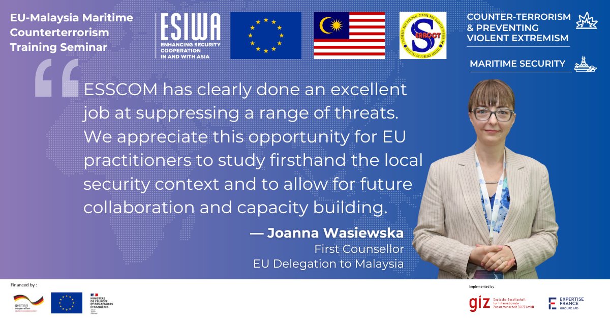 🙏 Thank you @AsiaWasiewska, First Counsellor, @EUinMalaysia, for leading the EU Delegation visit to Eastern Sabah Security Command (ESSCOM), 🤝 Organised by @EUinMalaysia + @searcct2003 + @ESIWA_EU 🗞 Press release 👉eeas.europa.eu/delegations/ma… #EUIndoPacific #MaritimeSecurity