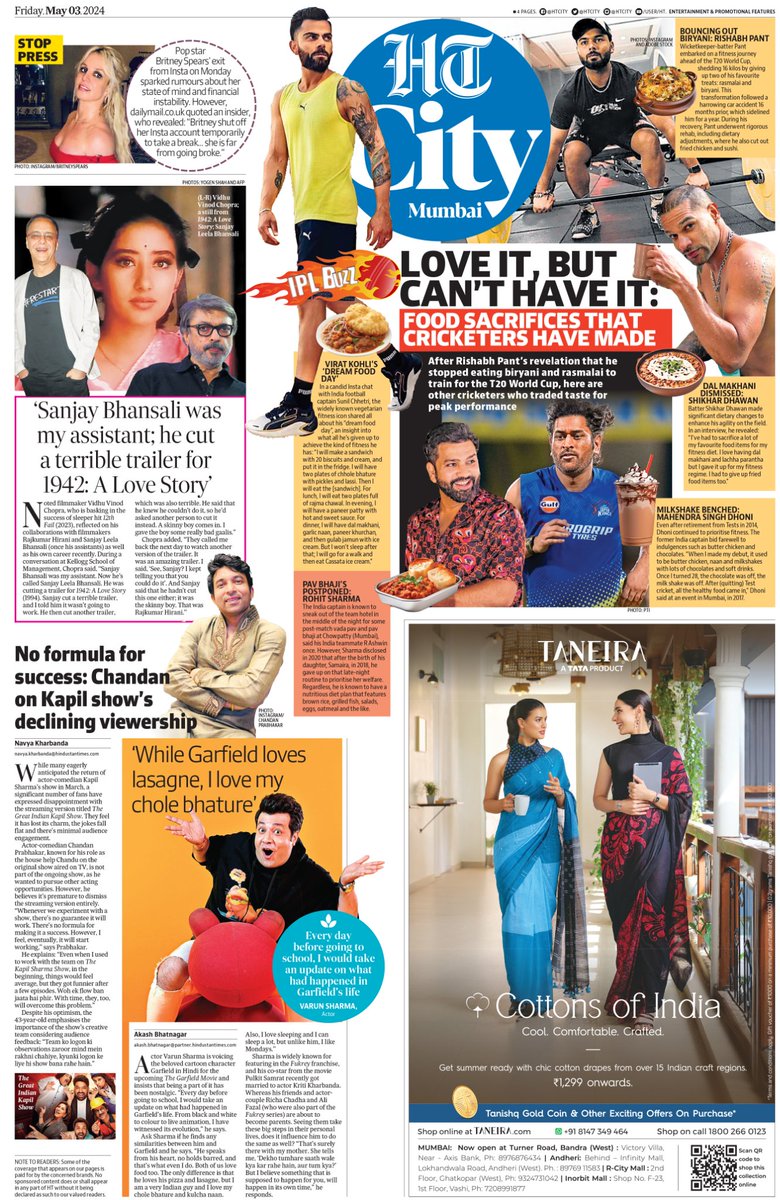 Read all the top news from the world of entertainment and lifestyle in today's HT City  
Read today's epaper: read.ht/Elzv

@msdhoni @imVkohli @RishabhPant17 @SDhawan25 @ImRo45 @KapilSharmaK9 #vidhuvinodchopra #SanjayLeelaBhansali #chandanprabhakar