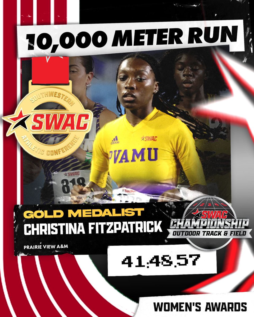 🥇 𝐒𝐖𝐀𝐂 𝐂𝐡𝐚𝐦𝐩𝐢𝐨𝐧🥇 Christina Fitzpatrick is the winner of the #SWACTF Women’s 10,000 Meter Run! 🏃‍♀️ #SWACTF | #BuildingChampionsForLife