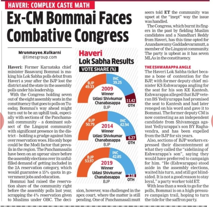 Haveri Ground Report: Will the Panchamasali Lingayat reservation woes hit Bommai's chances in his debut LS polls? #LokSabhaElections2024 @ETPolitics m.economictimes.com/news/elections…