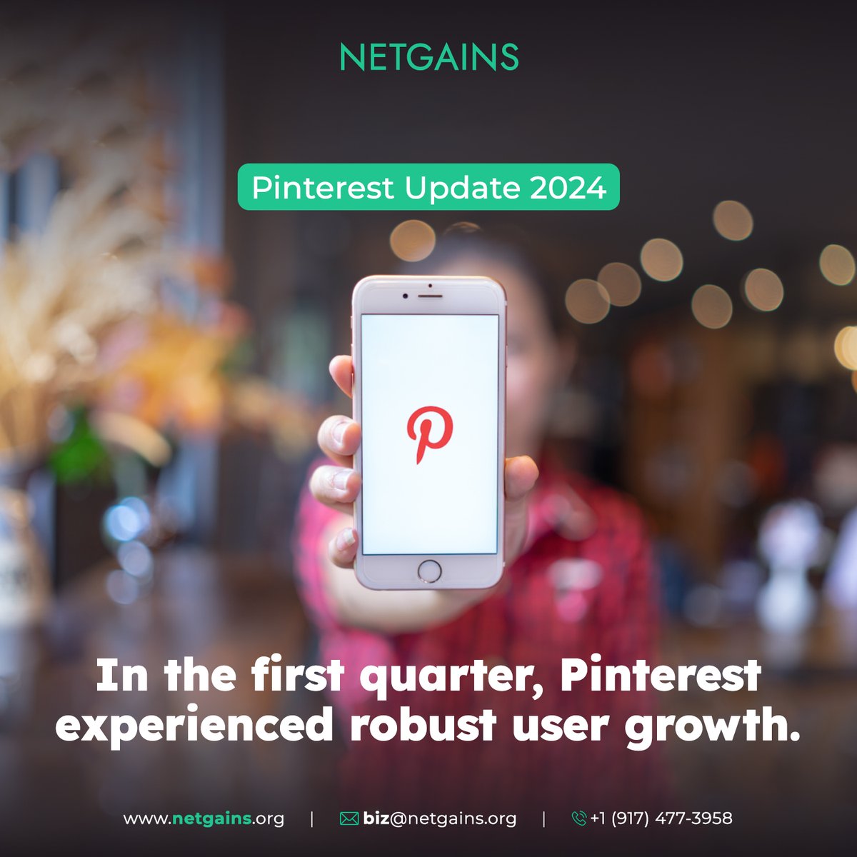 Pinterest's monthly active users increased to 518 million in Q1 2024, up from 498 million in Q4 2023. 
✔️ Geographical Insights
✔️ Revenue Overview
✔️ Revenue Growth
✔️ Cost Increases
✔️ Strategic Challenges
✔️ Management Commentary
#pinterestmarketing #digitalmarketing #netgains