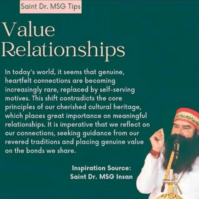Respect ,Trust and Equality are necessary to make happy relationships. As per our Indian Culture,our  vedas  had established equal society. Revered SaintMSG gives many RelationshipTips to make strong and healthy relationships.
#IndianCulture

Saint Ram Rahim