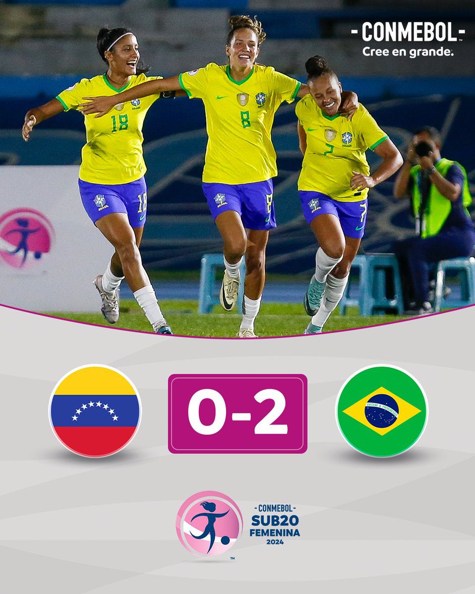 #Sub20Fem 
🏆🏆🏆🏆🏆🏆🏆🏆🏆🏆 ¡BRASIL🇧🇷 CAMPEÓN DEL SUDAMERICANO SUB 20! Victoria 2-0 ante Venezuela 🇻🇪 por la Fase Final de la CONMEBOL y nuevamente se consagran en el sudamericano femenino. 

⚽️ Milena, Carol 
🌎 Clasificación al Mundial 🇨🇴 (31 de agosto al 22 de septiembre)