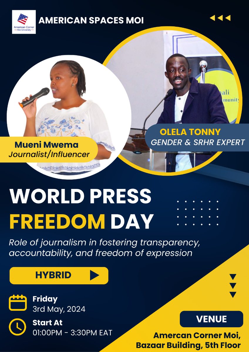 On World Press Freedom Day, let's celebrate the essential role of the free press in upholding democracy & safeguarding human rights. I am glad to be hosted by the American Spaces with one of my mentees @victoria_mwema a powerful leader.
