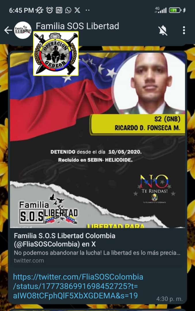 hoy #03mayo2024 mi hijo cumple 1454 dias retenido como #PresoPolítico por pensar distinto por el régimen dictatorial, pedimos su #Libertad y #LibertadParaTodosLosPresosPolìticos #Venezuela @IntlCrimCourt @KarimKhanQC @FliaSOSLibertad @EdmundoGU @_Provea @Coalicion_ddhh @ACNUR_es