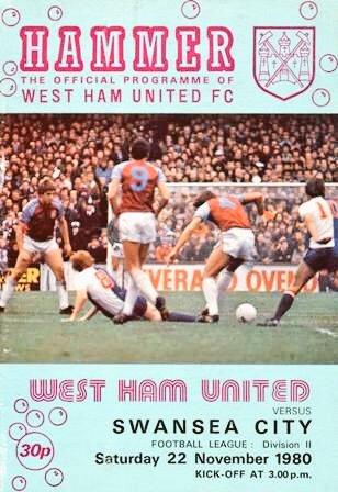 Programme cover for the West Ham United v Swansea City clash back in 1980

#WHUFC #WestHamUnited #Hammers #SCAFC #SwanseaCity #Swans #Programmes