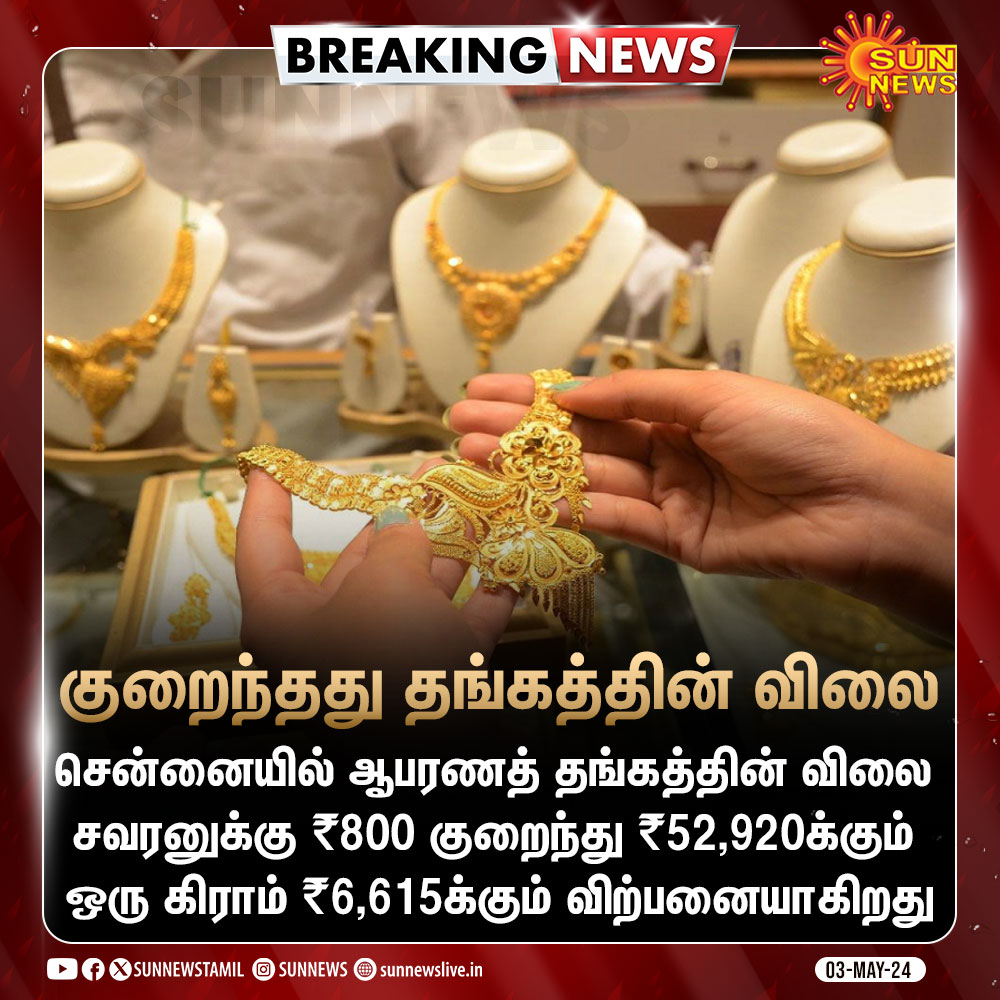 #BREAKING | இன்றைய ஆபரணத் தங்கத்தின் விலை

#SunNews | #Chennai | #GoldPrice