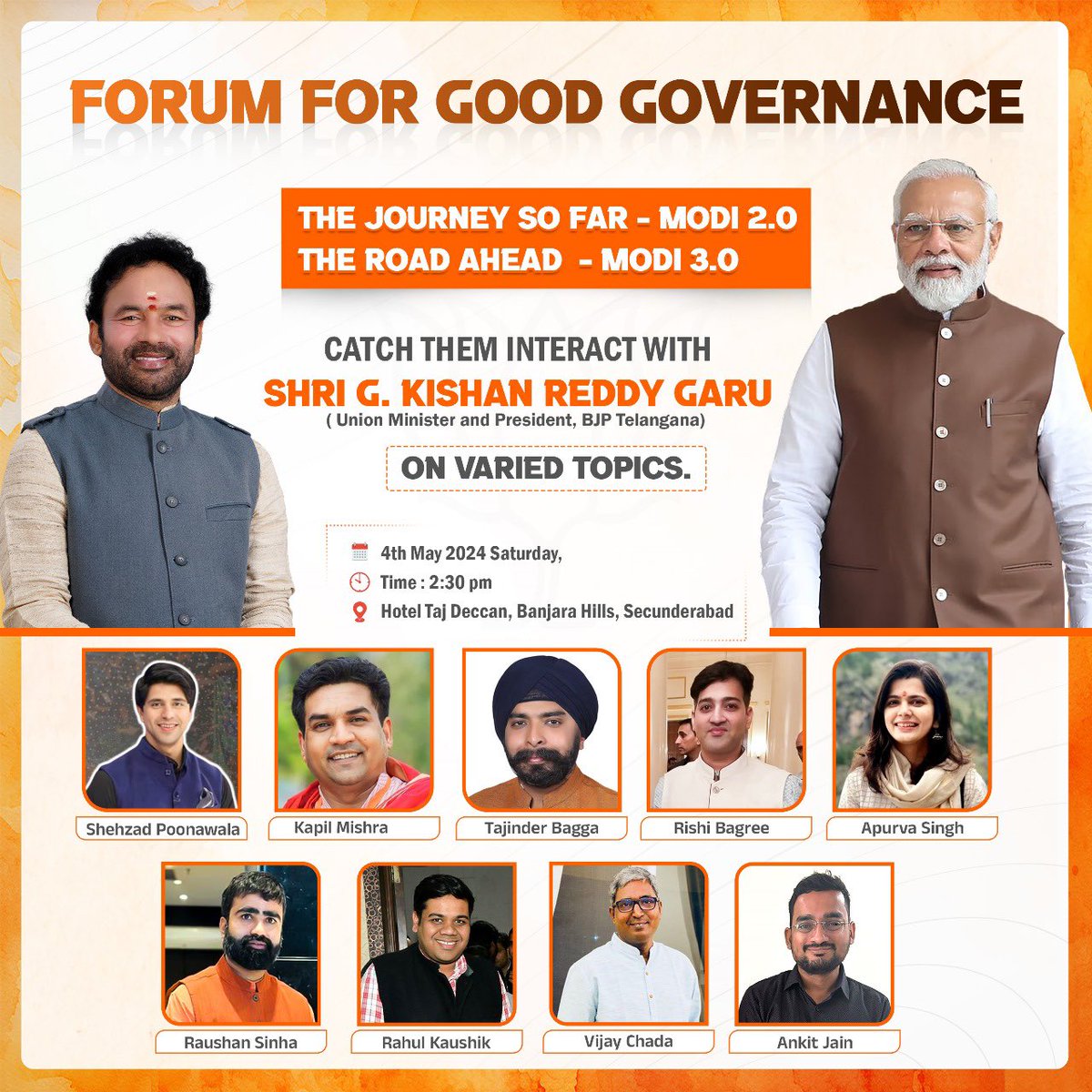 4th May

𝑯𝒐𝒏'𝒃𝒍𝒆 𝑼𝒏𝒊𝒐𝒏 𝑴𝒊𝒏 𝑲𝒊𝒔𝒉𝒂𝒏 𝑹𝒆𝒅𝒅𝒚 𝒋𝒊 will interact with @Shehzad_Ind @KapilMishra_IND @TajinderBagga @rishibagree and few others on 𝙏𝙝𝙚 𝙍𝙤𝙖𝙙 𝘼𝙝𝙚𝙖𝙙 - 𝙈𝙤𝙙𝙞 𝟯.𝟬. 

Do Join