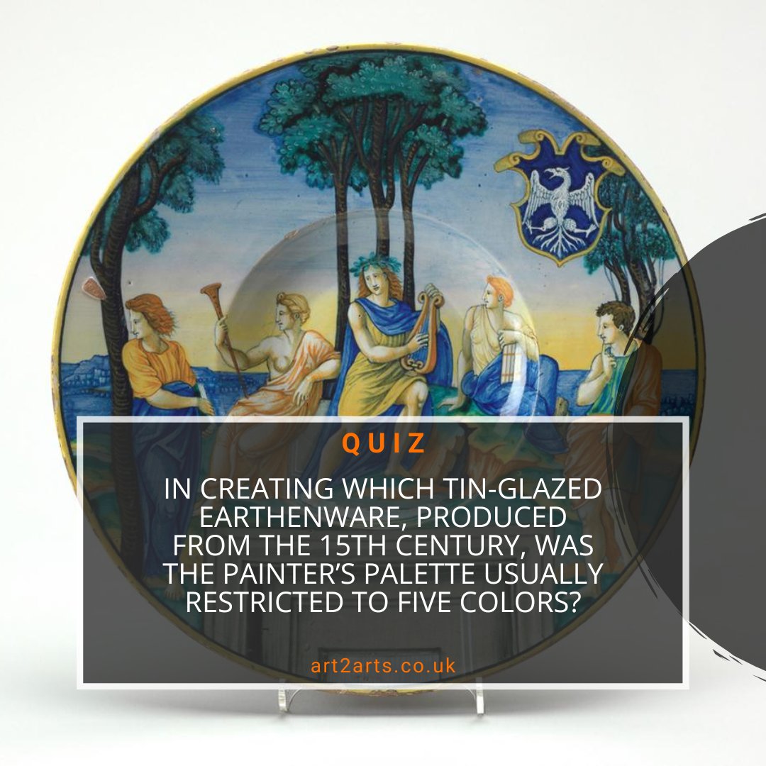 🎨 Can you guess which tin-glazed earthenware from the 15th century had a painter's palette limited to just five colors? Test your art history knowledge with our quiz!

#ArtHistory #TinGlaze #Earthenware