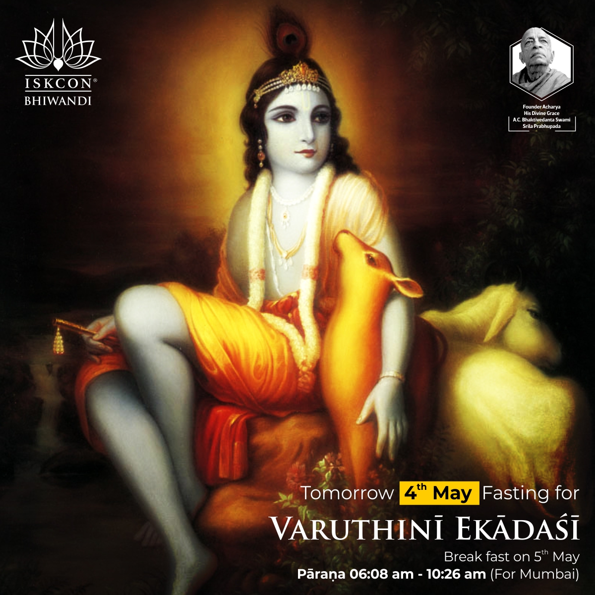 Hare Krishna!

Tomorrow is Varuthini Ekadashi.the Ekadasi that occurs during the dark fortnight of the month of Vaisakha [April-May].

#iskcontemple #bhiwandi #thane #Dombivli #iskconbhiwandi #srilaprabhupada #Varuthini #varuthiniekadashi2024